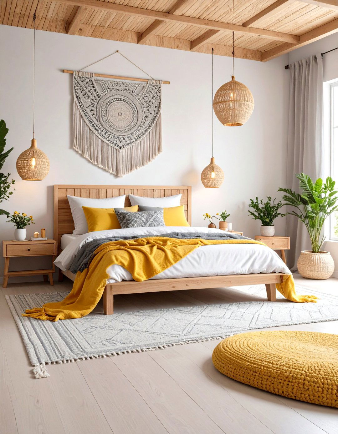 Bohemian Eclectic Yellow and Grey Bedroom - 24 Yellow and Grey Bedroom Ideas