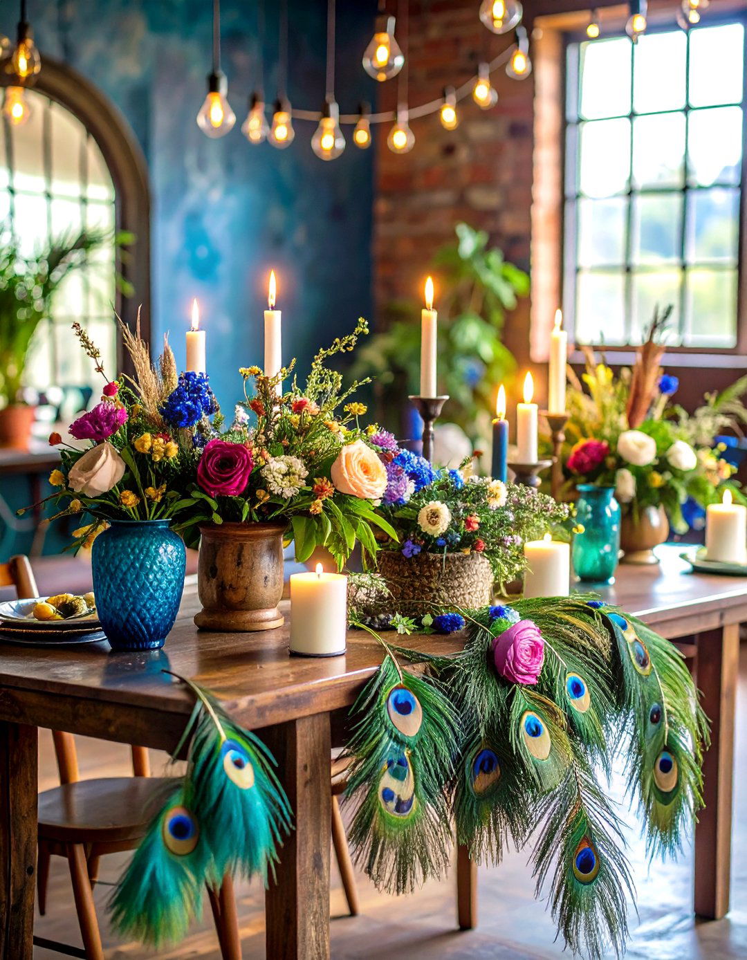 Bohemian Feather and Flower Mixes - 24 Floating Wedding Centerpiece Ideas
