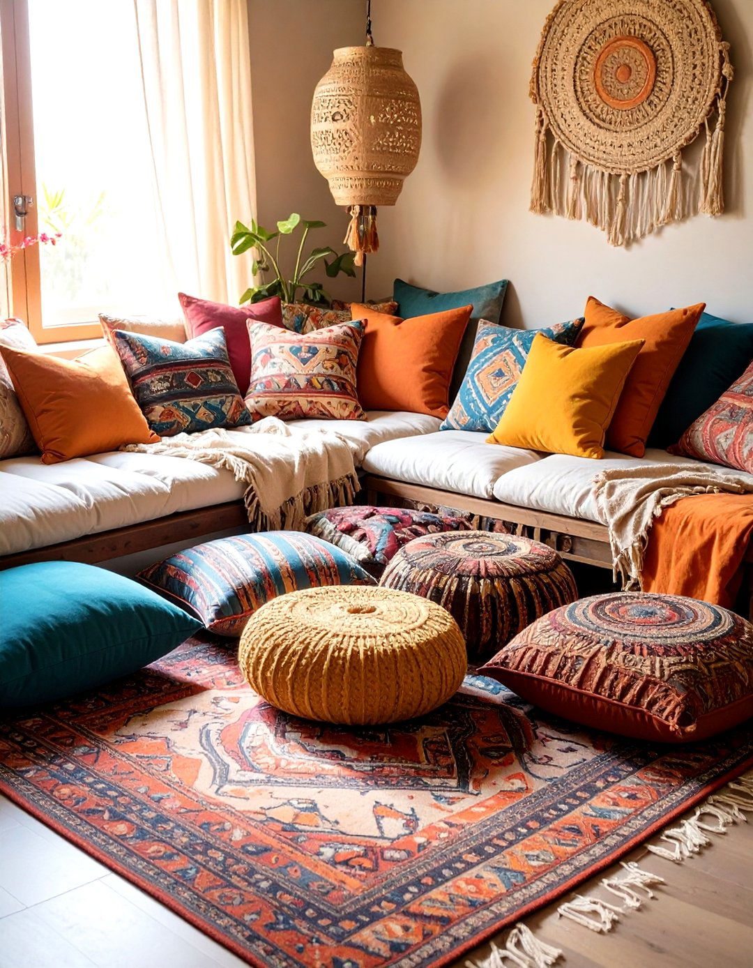Bohemian Floor Seating with Moroccan Pillows - 24 Bedroom Seating Area Ideas