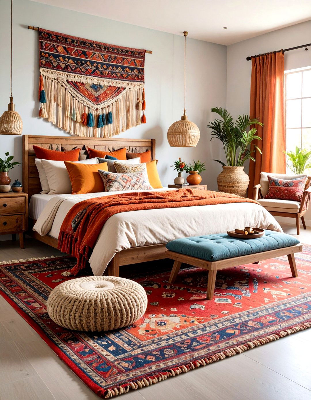 Bohemian Layered Bedroom Styling - 24 bedroom rug ideas