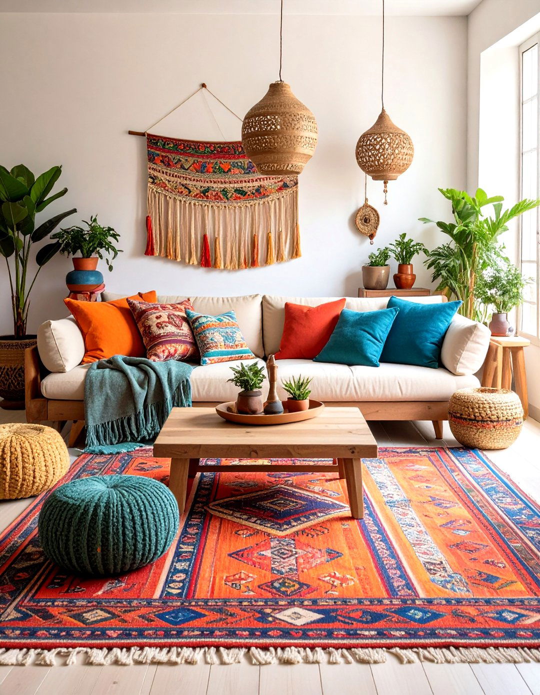 Bohemian Layered Living Room Carpet Ideas - 24 Living Room Carpet Ideas
