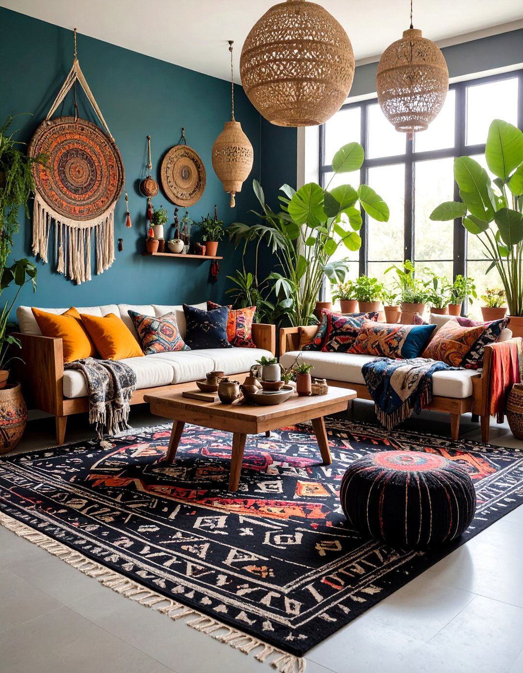 Bohemian Layered Textile Paradise - 24 Black Carpet Living Room Ideas
