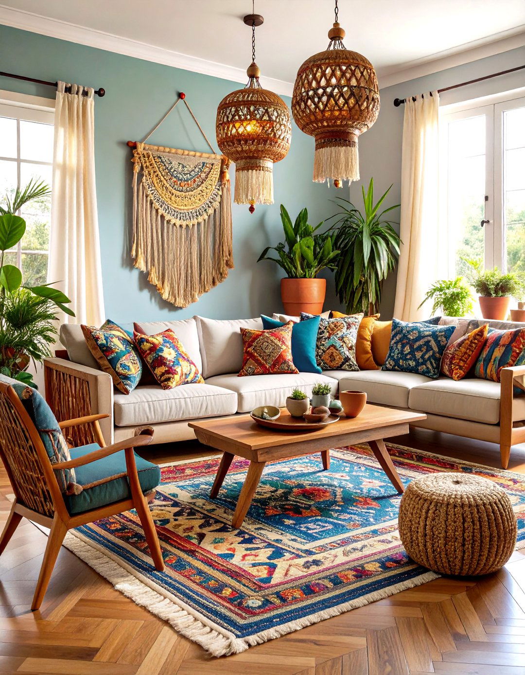 Bohemian Living Room Accents with Eclectic Charm - 24 Simple Living Room Ideas