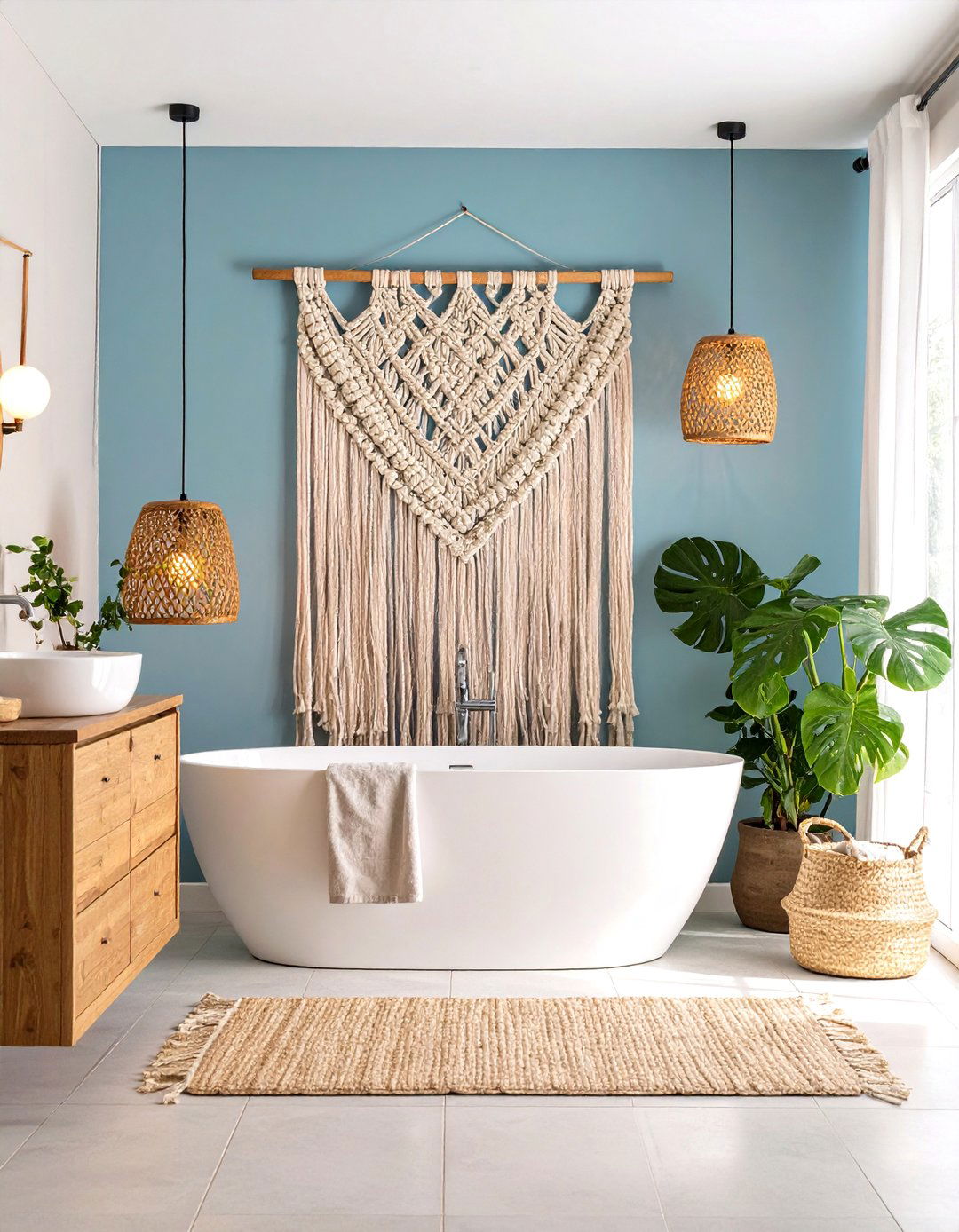 Bohemian Macrame Bathroom Accent Wall - 24 Bathroom Accent Wall Ideas