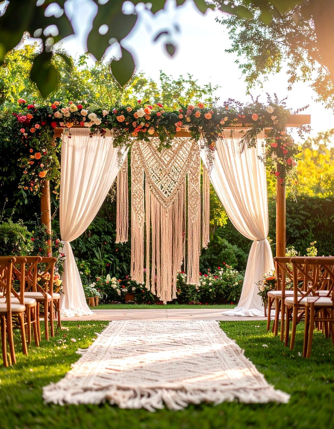 Bohemian Macrame Ceremony Backdrops - 24 Wedding Decoration Ideas