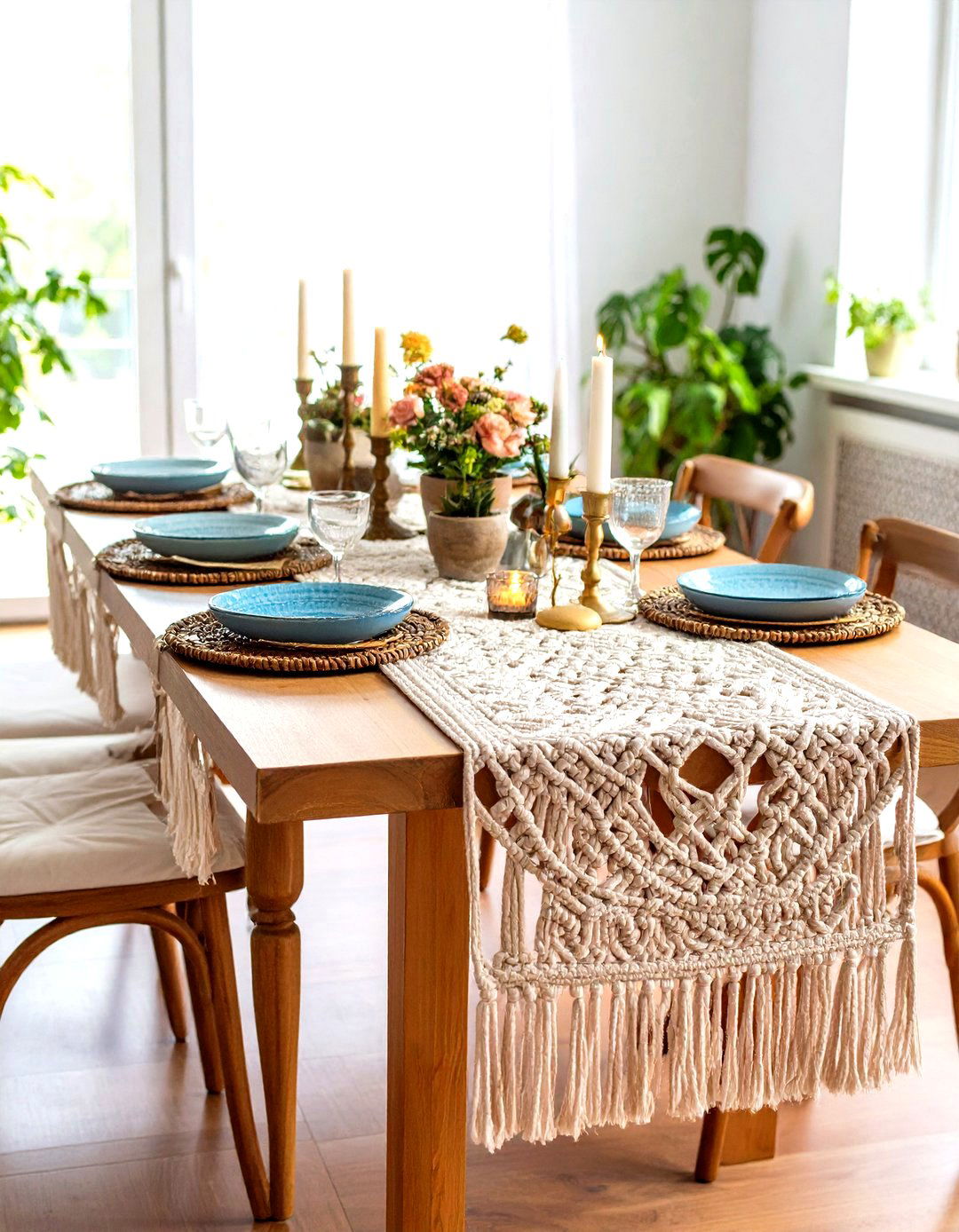 Bohemian Macrame Table Runner with Textural Fringe - 24 Table Runner Ideas