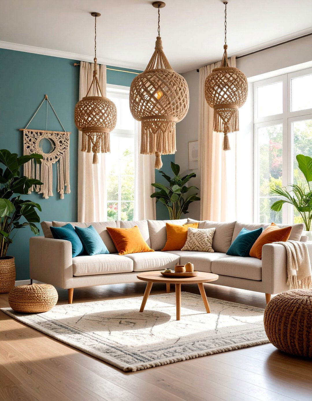 Bohemian Macrame and Fiber Fixtures - 24 Living Room Ceiling Lighting Ideas