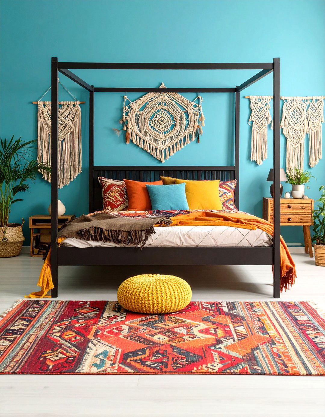 Bohemian Matte Black Statement Pieces - 24 Matte Black Bedroom Ideas