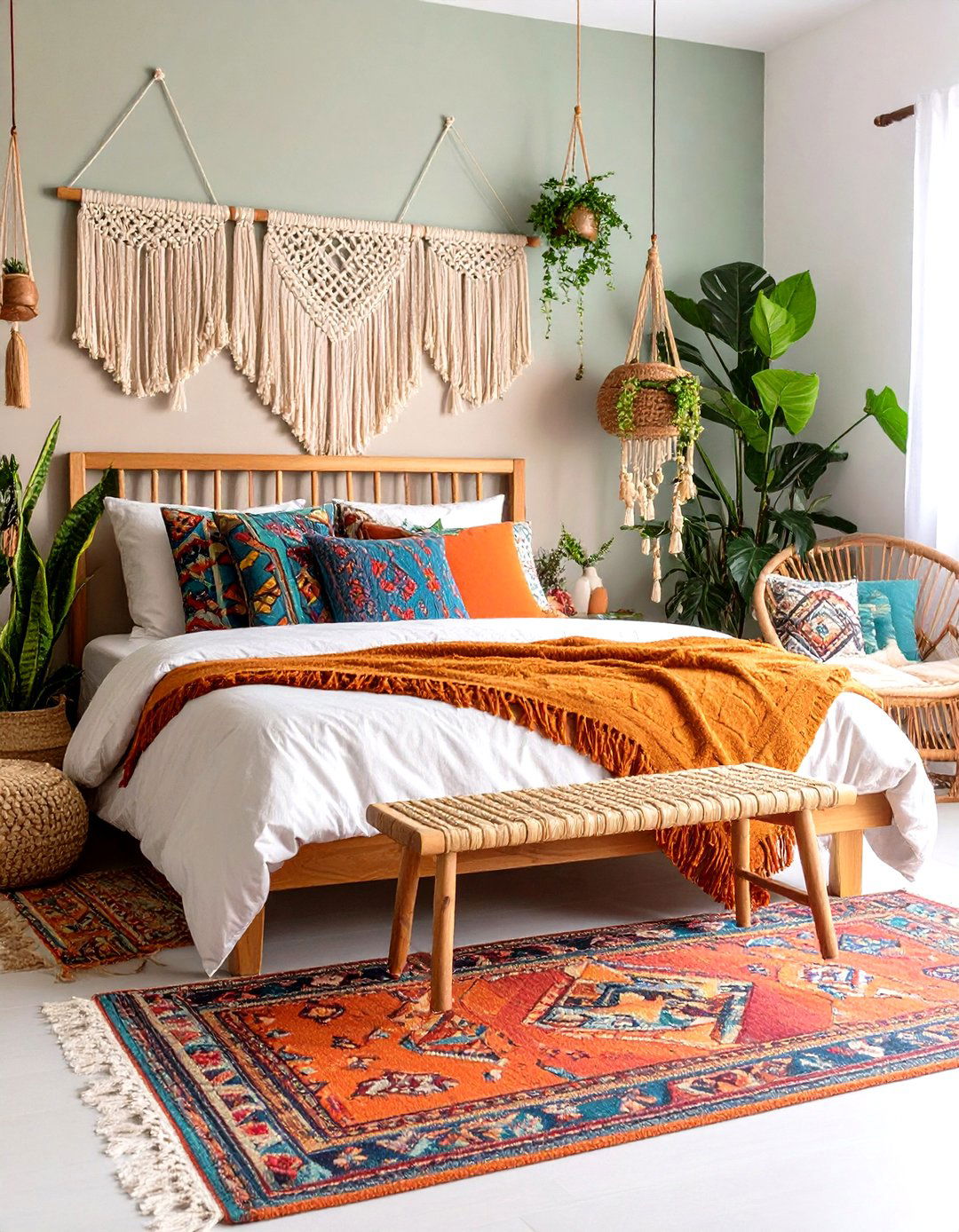 Bohemian Modern Bedroom with Layered Textiles - 24 Modern Bedroom Ideas