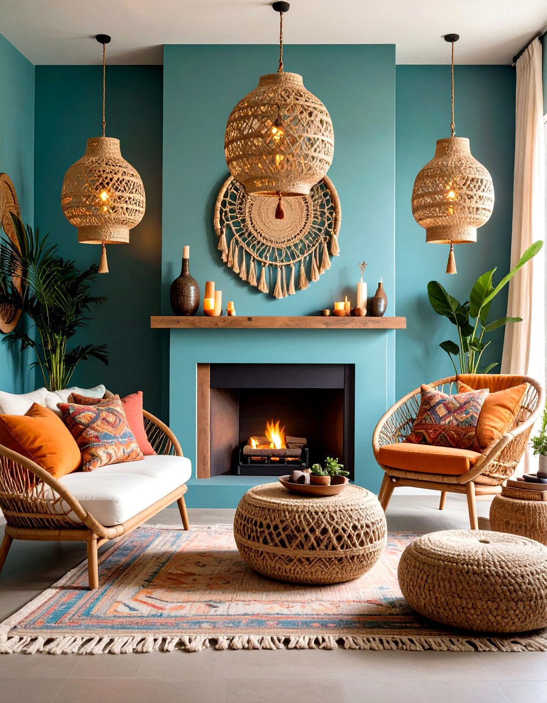 Bohemian Natural Material Sconces with Eclectic Fireplaces - 24 Fireplace Sconces Ideas