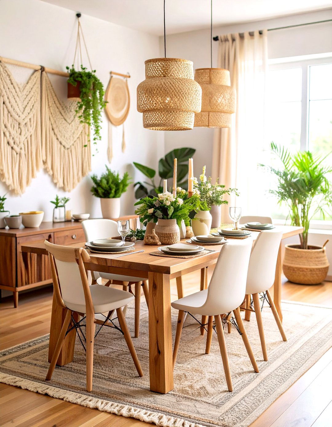 Bohemian Neutral Dining Space - 24 Neutral Dining Room Ideas
