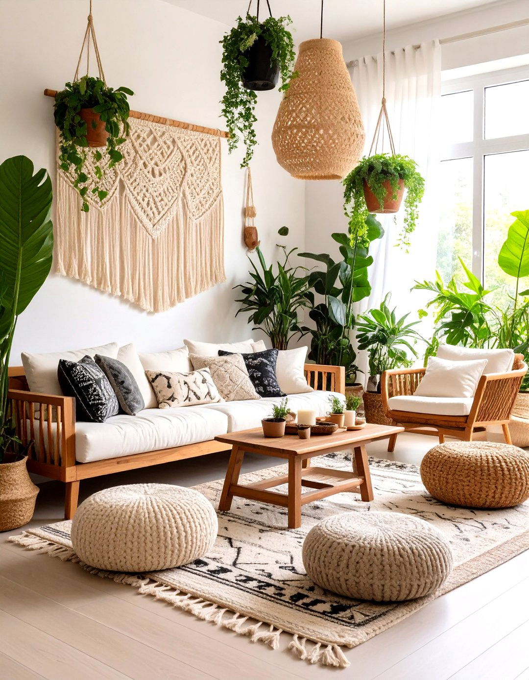 Bohemian Neutral Living Room - 24 Cream and Black Living Room Ideas