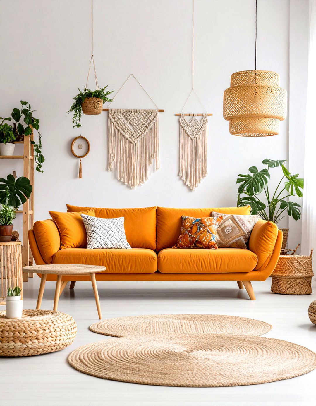 Bohemian Orange Couch Paradise - 24 Orange Couch Living Room Ideas