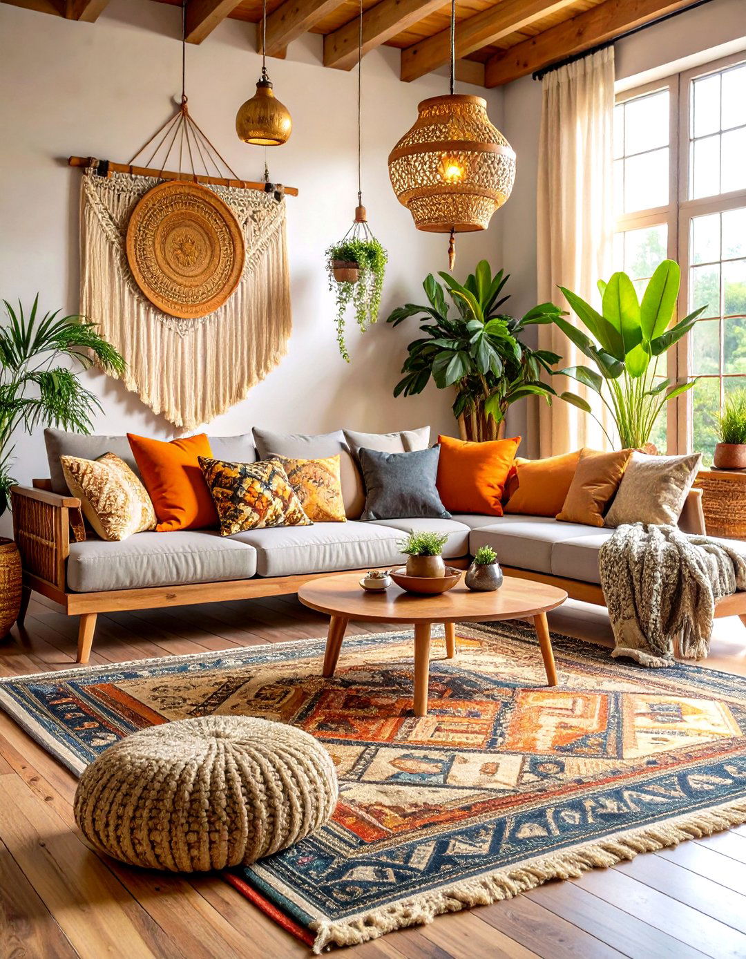 Bohemian Orange Grey Living Room