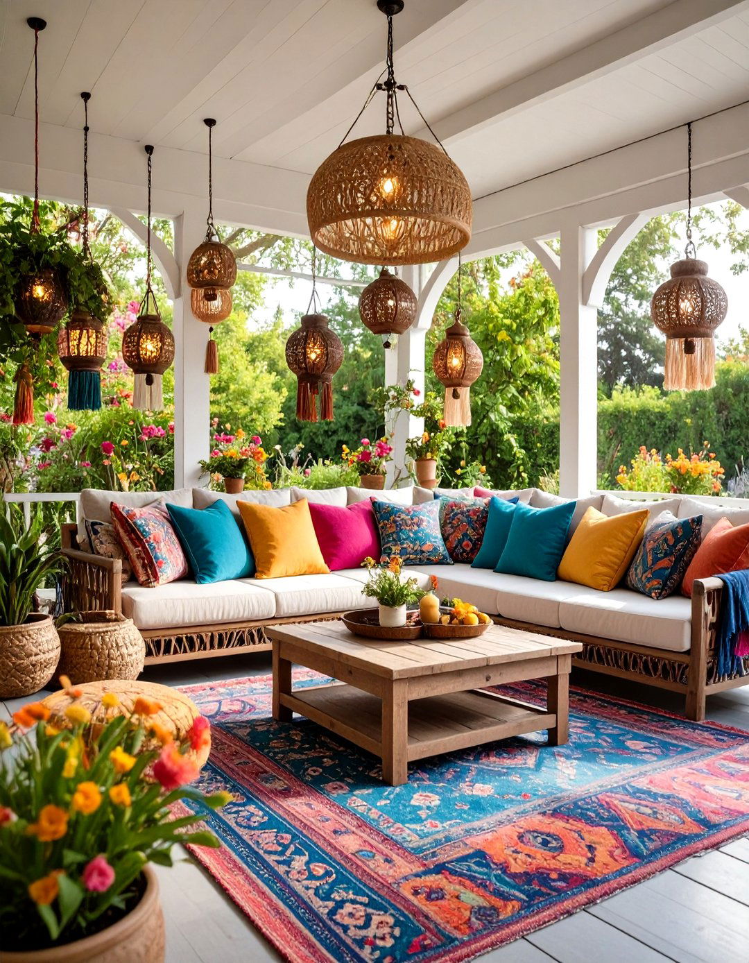 Bohemian Outdoor Living Room - 24 Small Screened-in Porch Ideas