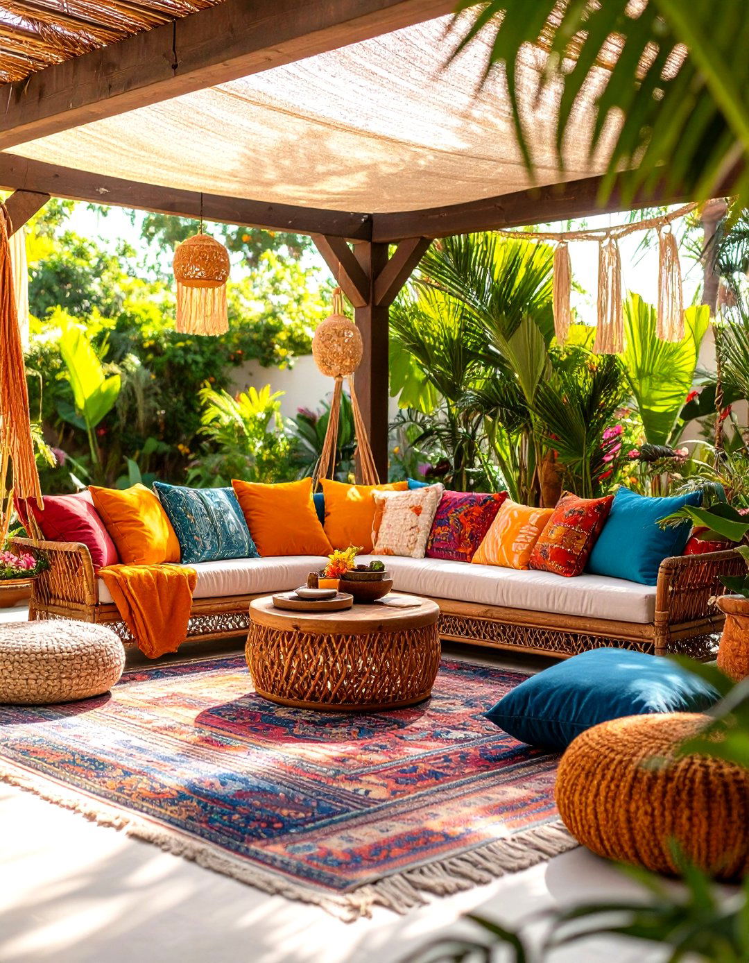 Bohemian Paradise with Layered Textiles - 24 Tropical Backyard Ideas