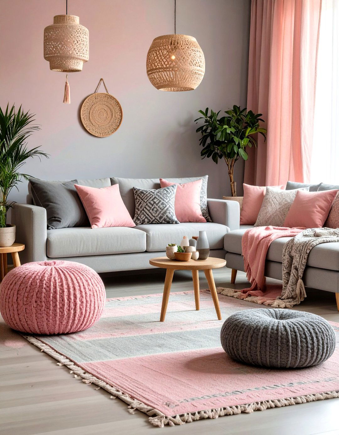 Bohemian Pink and Grey Living Room - 24 Pink and Grey Living Room Ideas