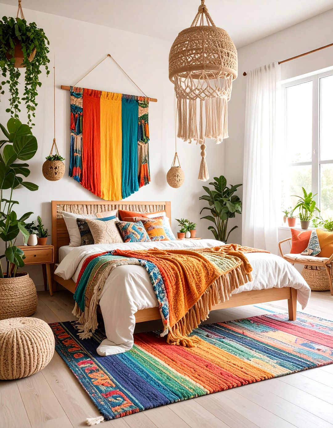 Bohemian Rainbow Tapestry - 24 Rainbow Bedroom Ideas