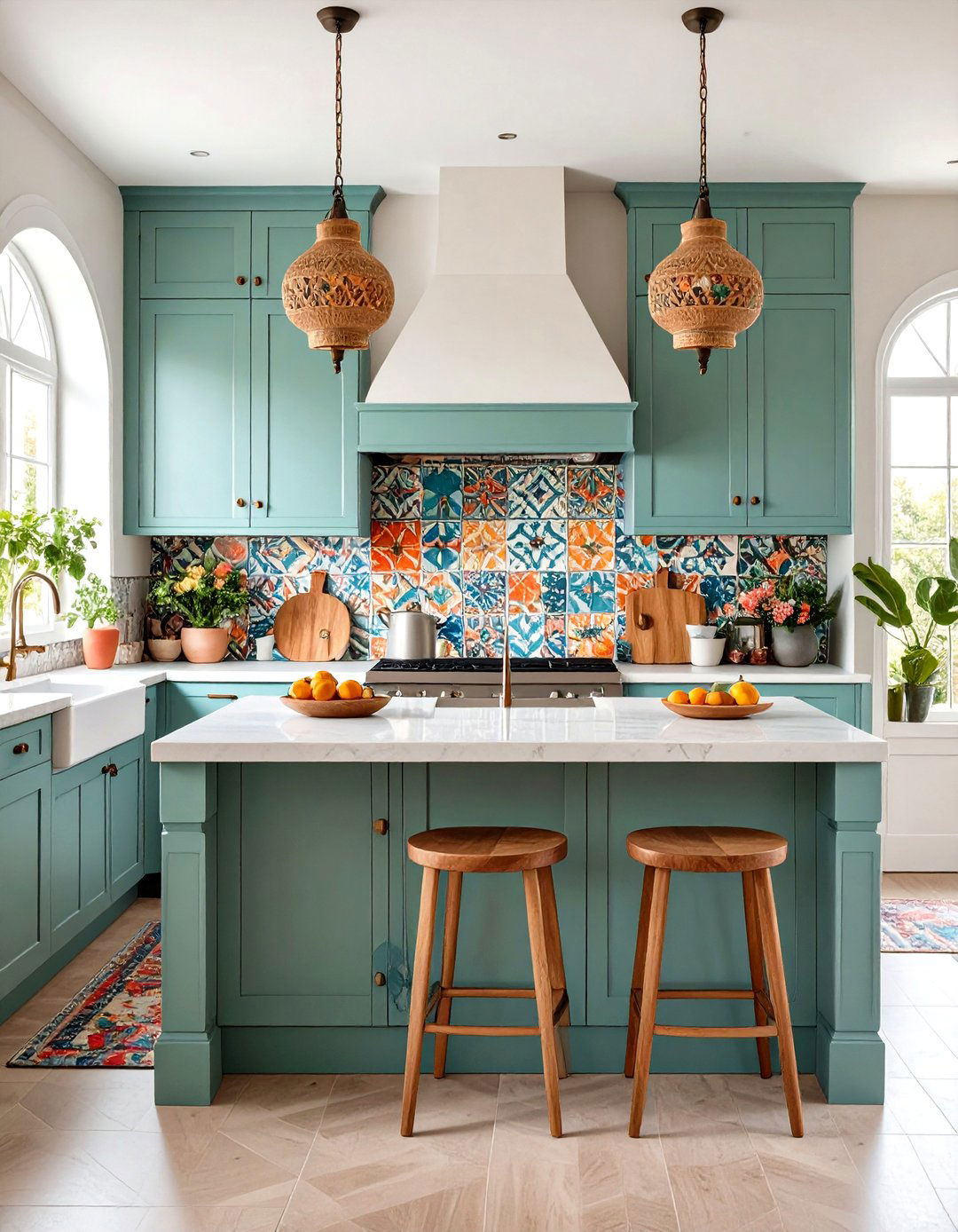 Bohemian Sage Green Island with Eclectic Hardware and Textiles - 24 Sage Green Kitchen Island Ideas