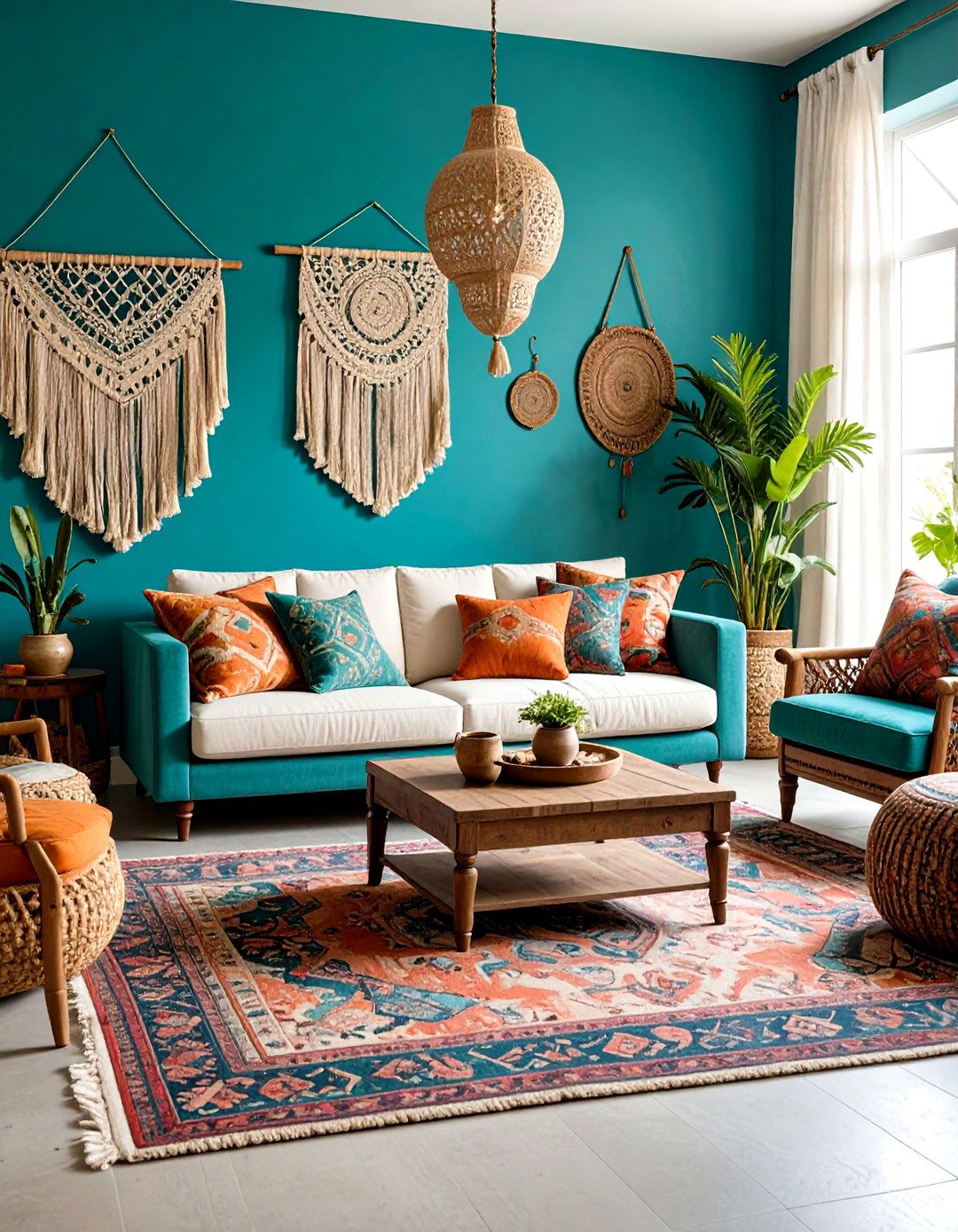 Bohemian Teal Living Space - 24 Teal Living Room Ideas