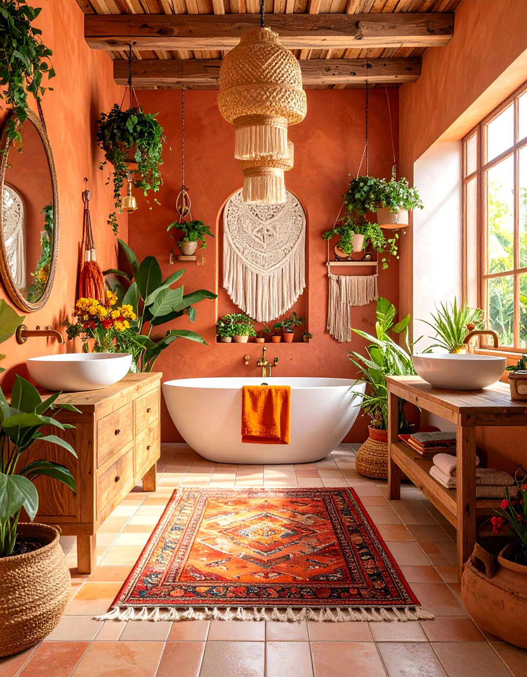 Bohemian Terracotta Mosaic Feature - 24 Terracotta Bathroom Ideas