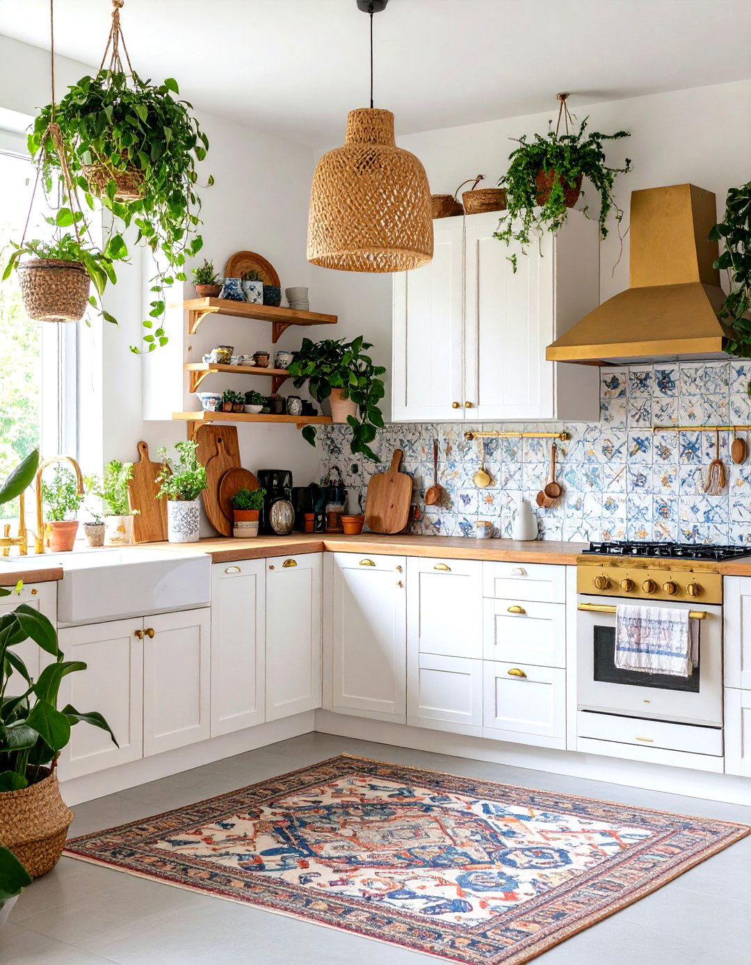 Bohemian White Cabinets with Textured Gold Hardware - 24 White Kitchen Cabinets With Gold Hardwar