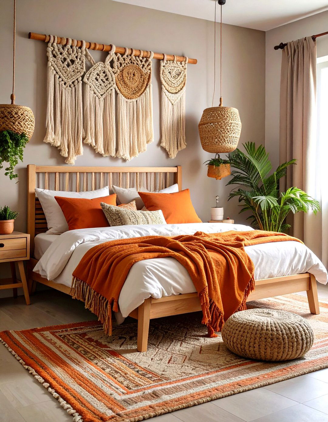 Boho Burnt Orange Bedroom with Macrame Wall Gallery - 24 Boho Burnt Orange Bedroom Ideas