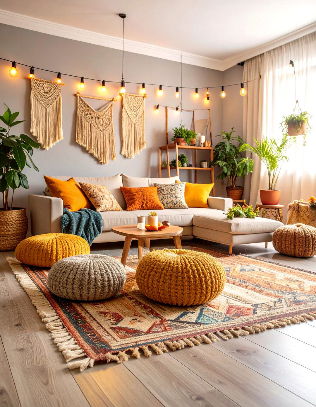 Boho Grey Floor with Dusty Blue Walls - 24 grey floor living room with blue walls ideas