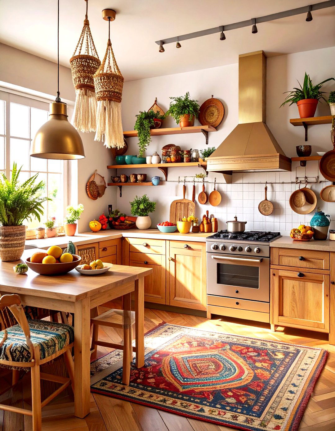 Boho Maximalist Kitchen with Global Textiles - 24 Maximalist Kitchen Decor Ideas