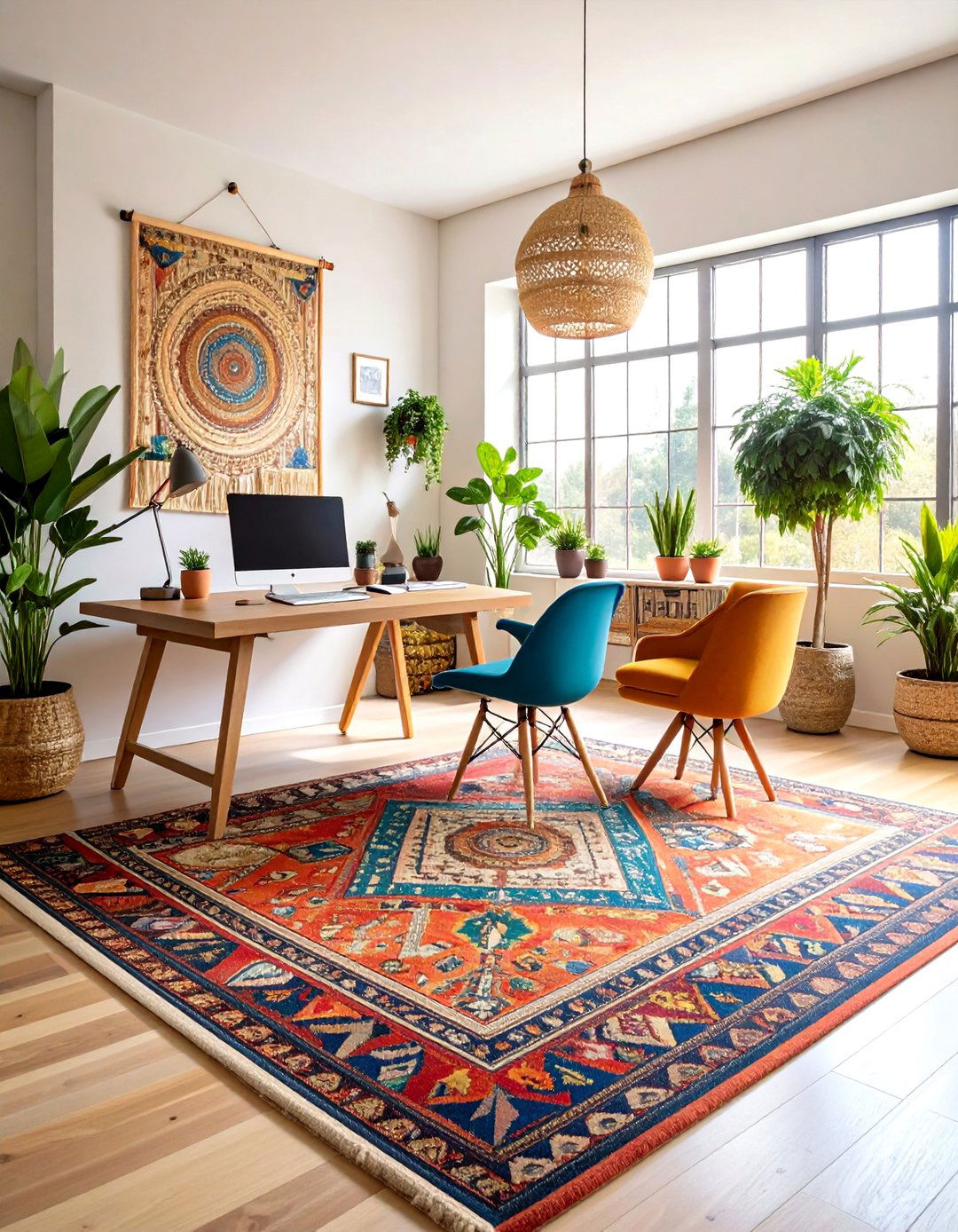 Boho Office Creative Workspace - 24 Boho Rug Ideas