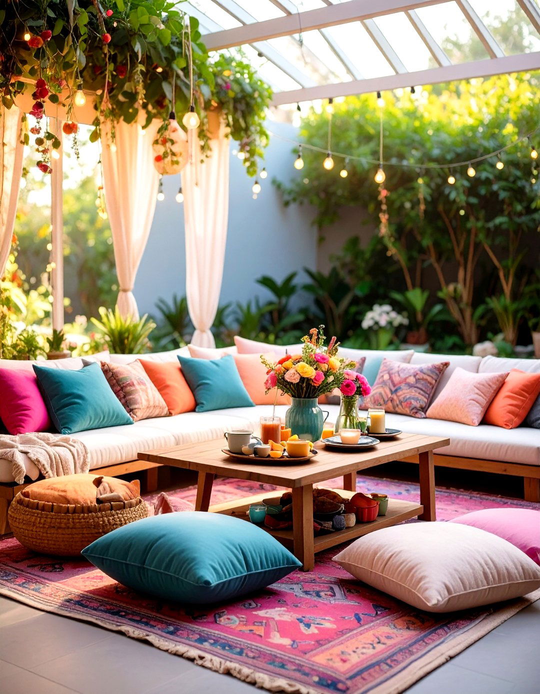 Boho Picnic Indoor Setup - 24 Colorful Boho Decor Ideas