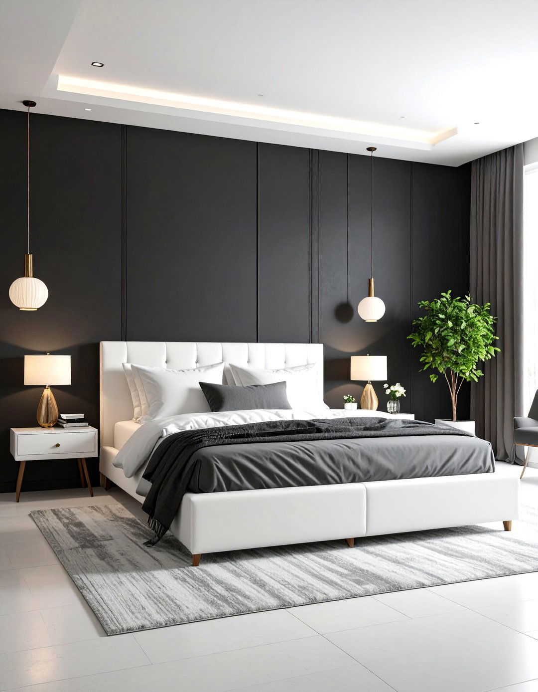 Bold Black Accent Wall Bedroom - 24 Black and White Bedroom Ideas