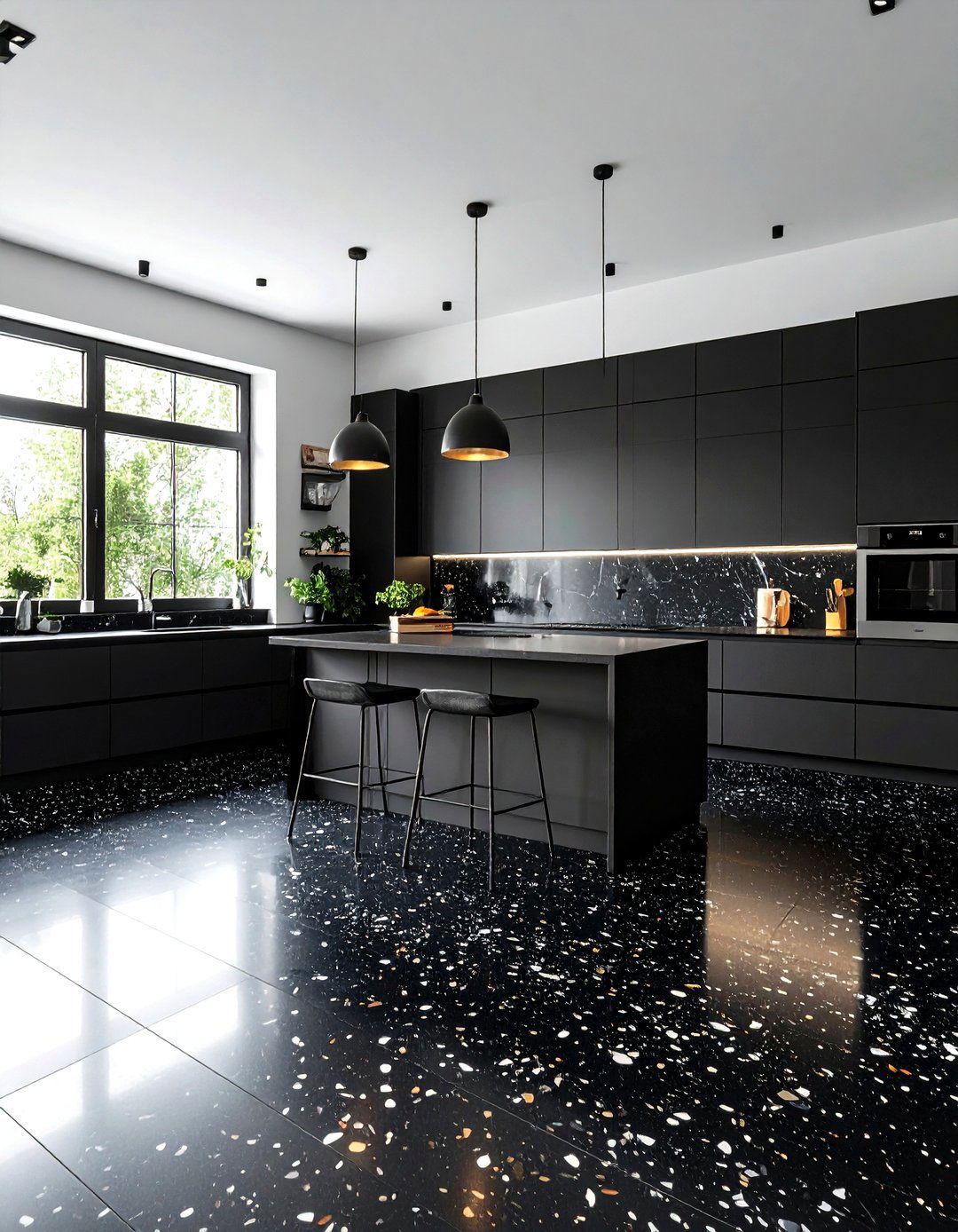 Bold Black Terrazzo Kitchen Design - 24 Terrazzo Kitchen Floor Ideas