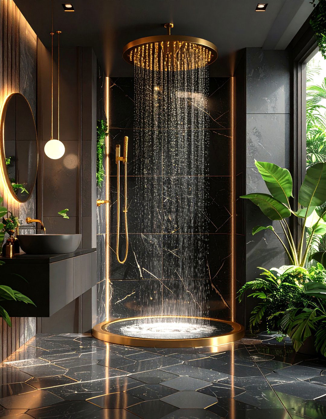 Bold Black and Gold Art Deco Shower Drama - 24 Bathroom Shower Ideas