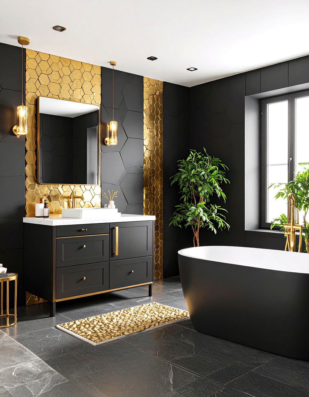 Bold Black and Gold Dramatic Bathroom - 24 Gold Bathroom Ideas