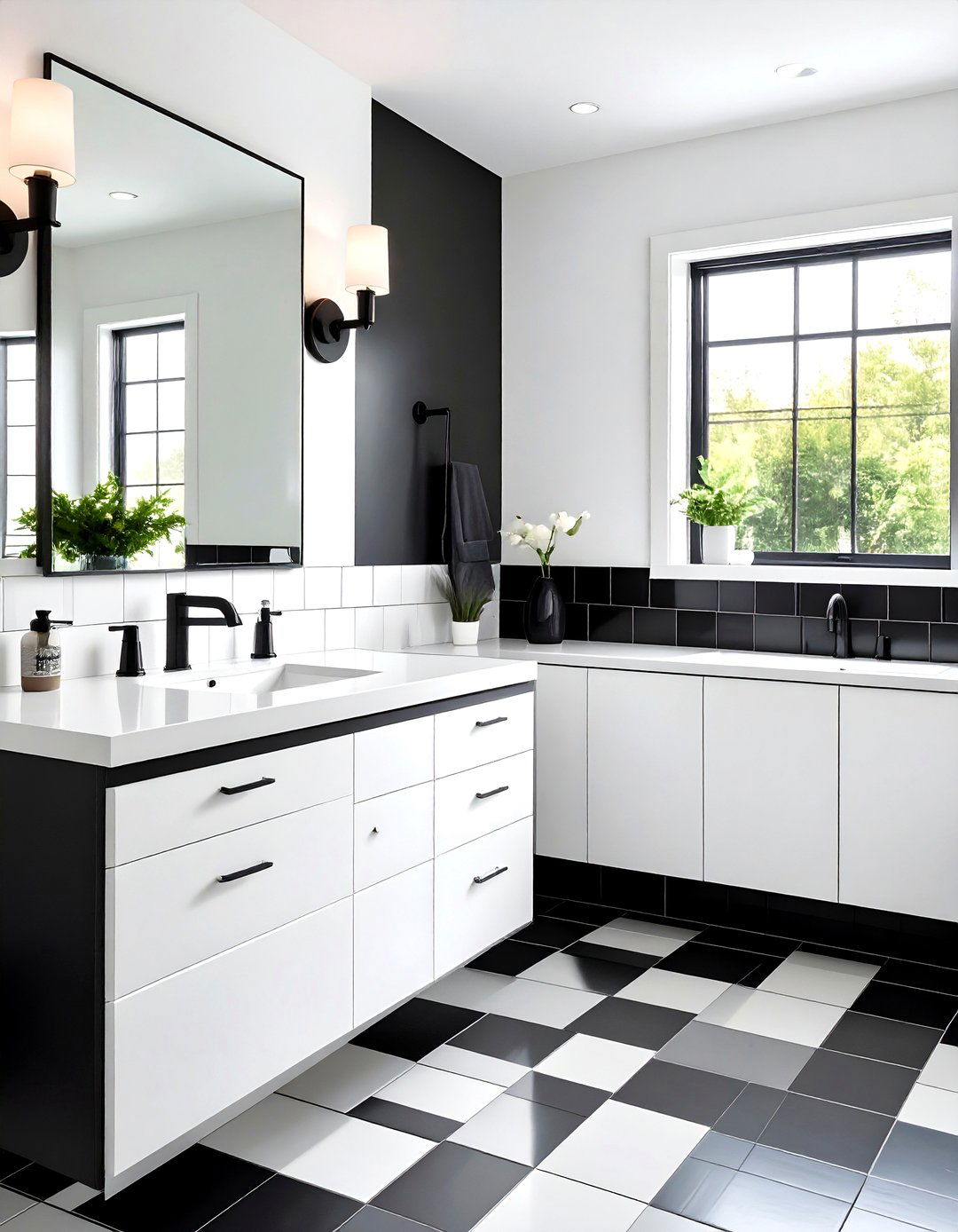 Bold Black and White Contrast Backsplash - 24 Bathroom Backsplash Ideas
