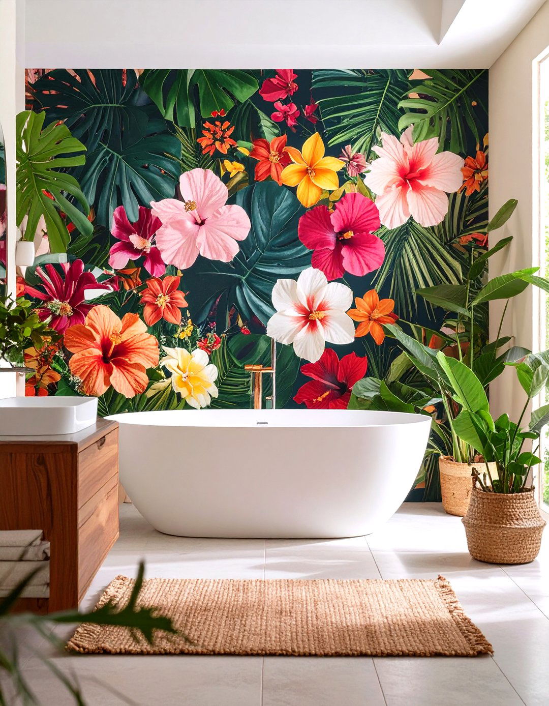 Bold Botanical Bathroom Florals - 24 Bathroom Wallpaper Ideas