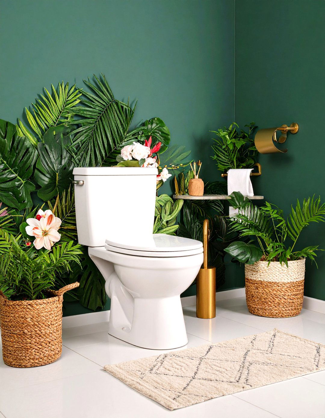 Bold Botanical Wallpaper Statement - 24 Downstairs Toilet Ideas