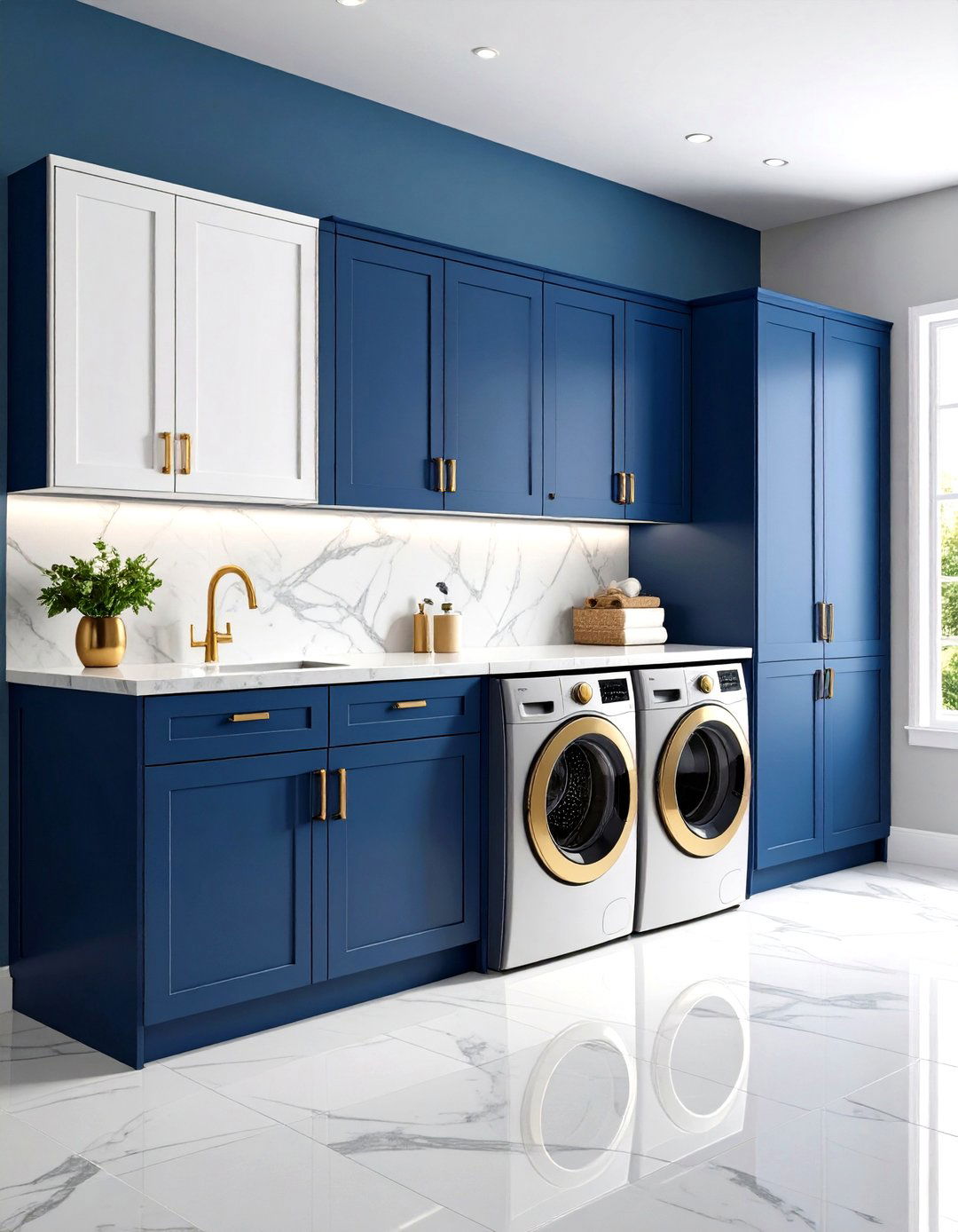 Bold Color Blocked Cabinet Designs - 24 Laundry Room Cabinet Ideas