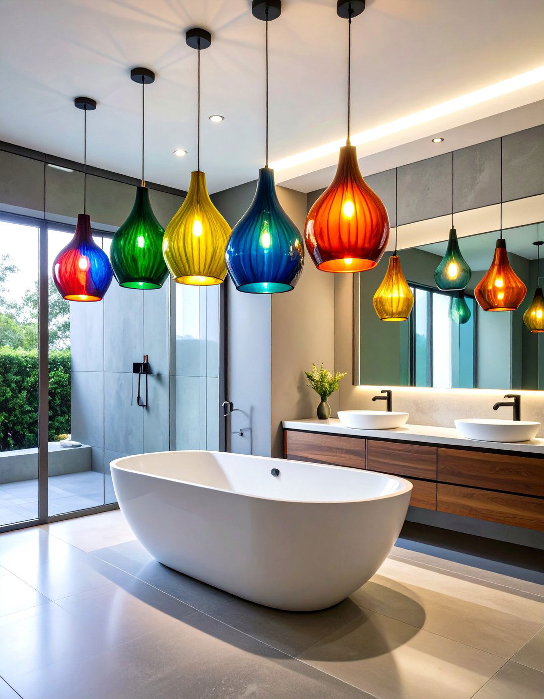 Bold Colored Glass Pendant Lighting for Artistic Impact - 24 Shower Lighting Ideas
