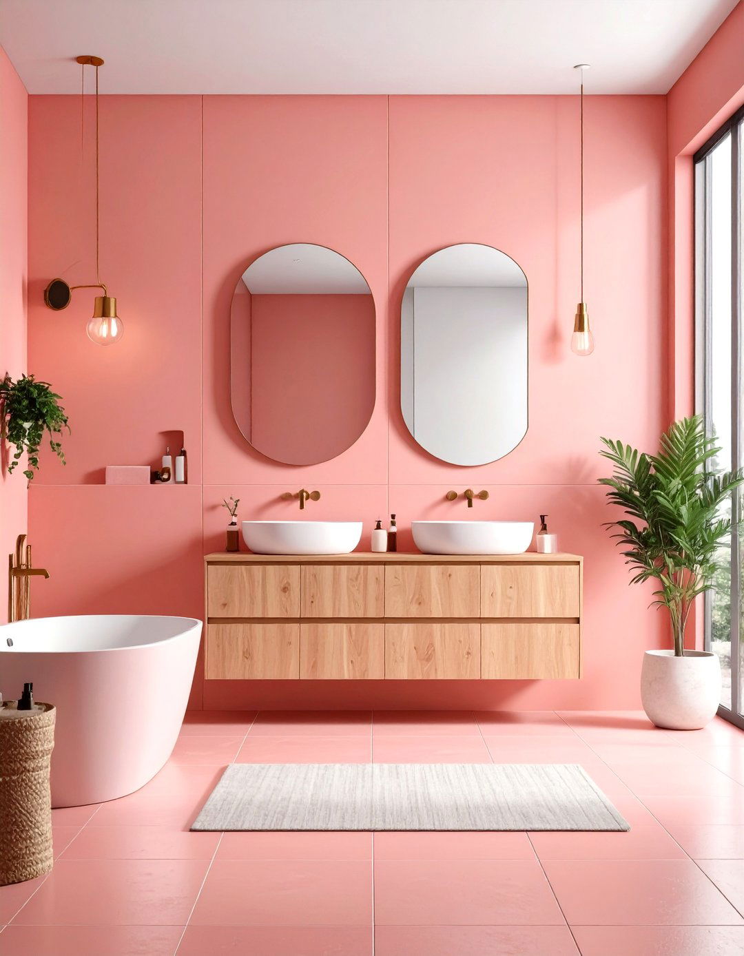 Bold Coral Pink Statement Bathroom - 24 Pink Tile Bathroom Ideas