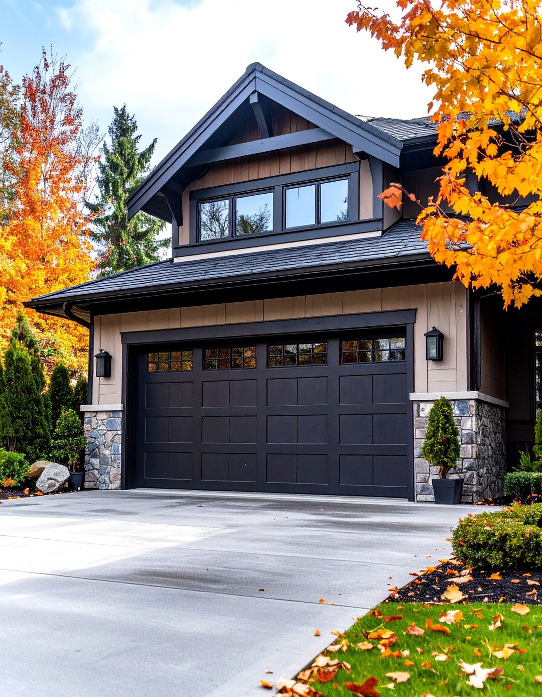 Bold Dark Contrast Garage Door Trim - 24 Exterior Garage Door Trim Ideas