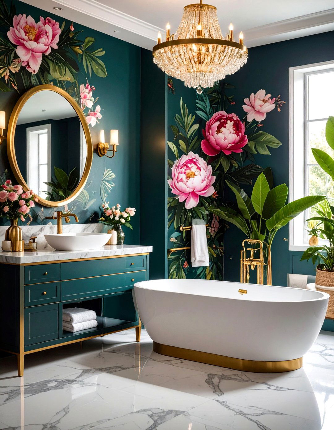 Bold Floral Wallpaper Bathroom Design - 24 Maximalist Bathroom Design Ideas