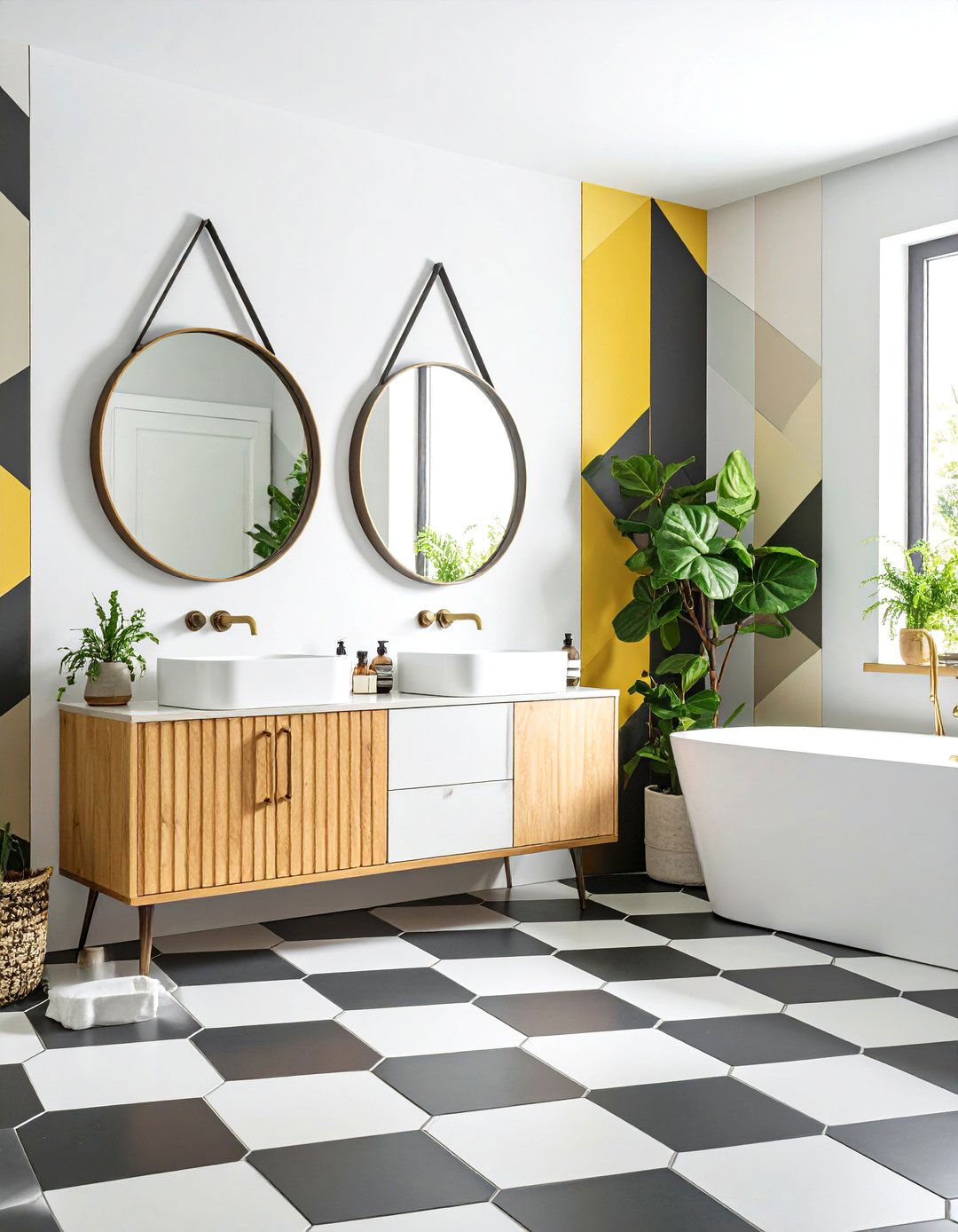 Bold Geometric Pattern Bathroom - 24 Apartment Bathroom Ideas
