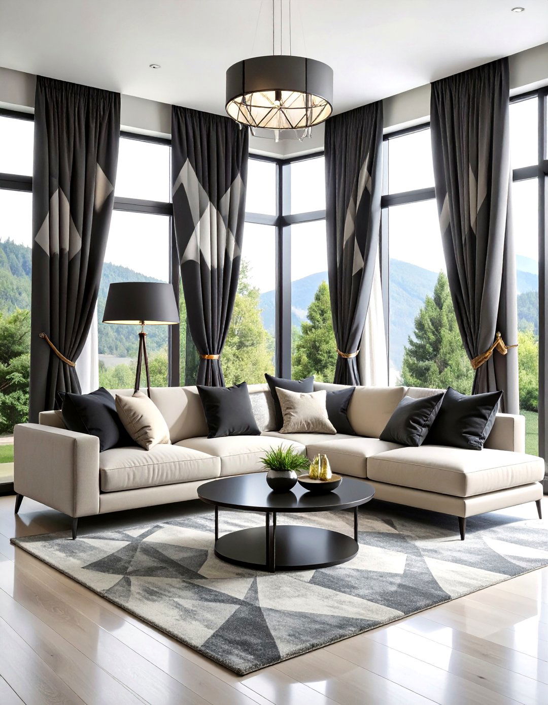 Bold Geometric Pattern Curtains - 24 Living Room Curtain Ideas