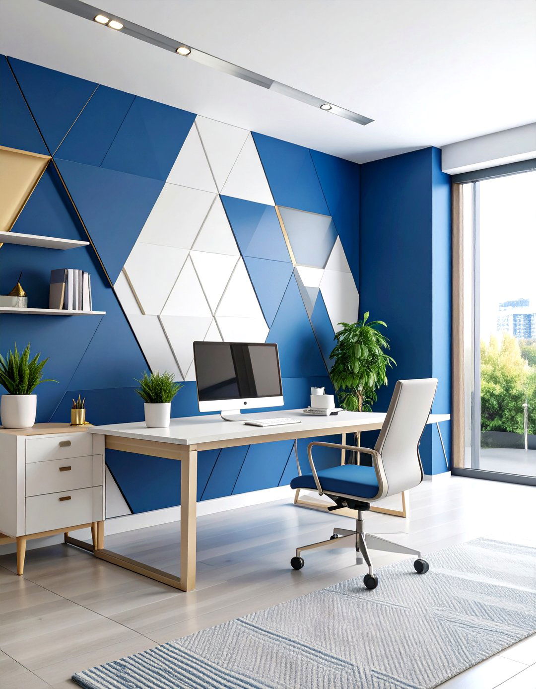 Bold Geometric Pattern Office Walls - 24 Office Accent Wall Ideas