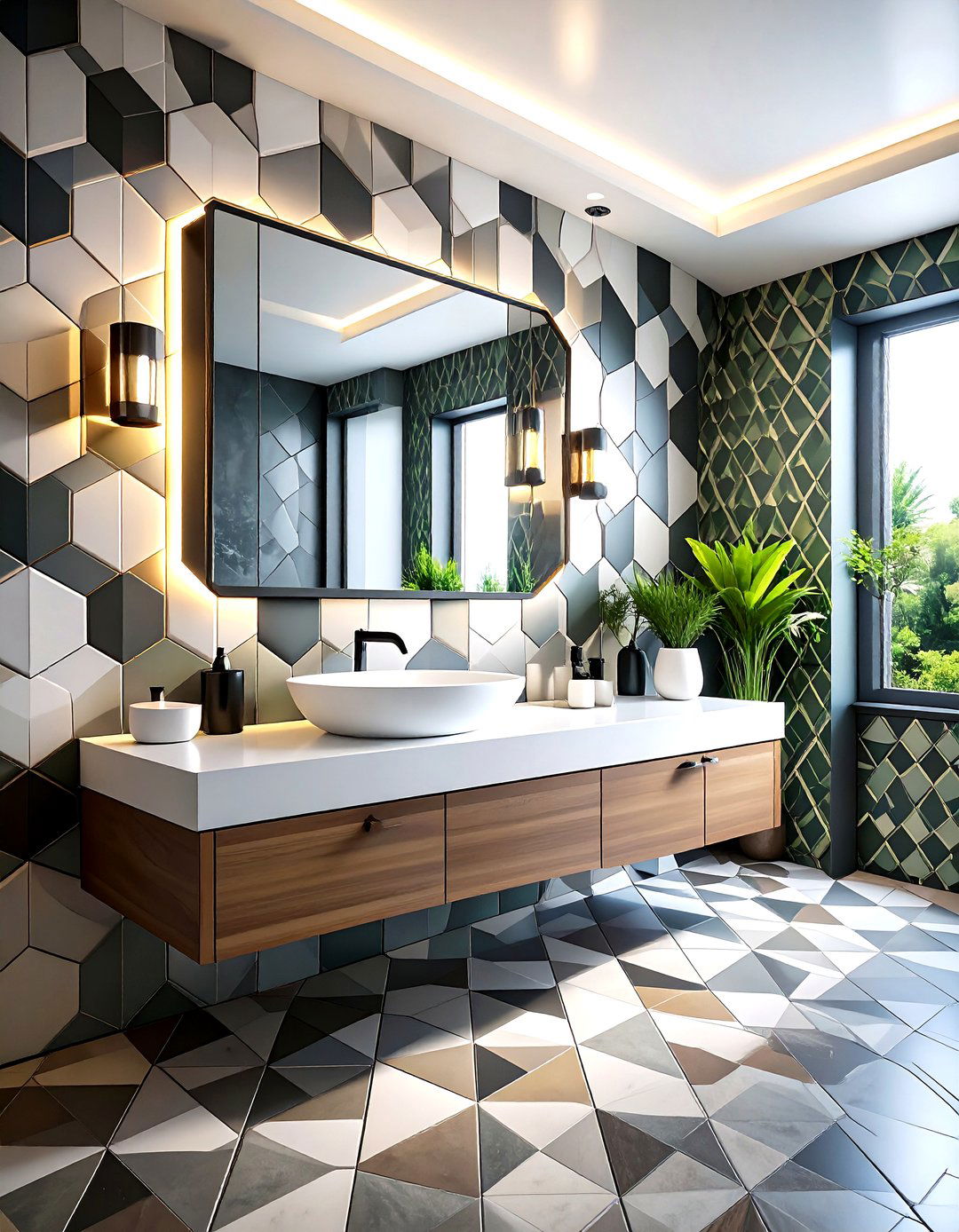 Bold Geometric Powder Room with Pattern Play - 24 Powder Room Ideas