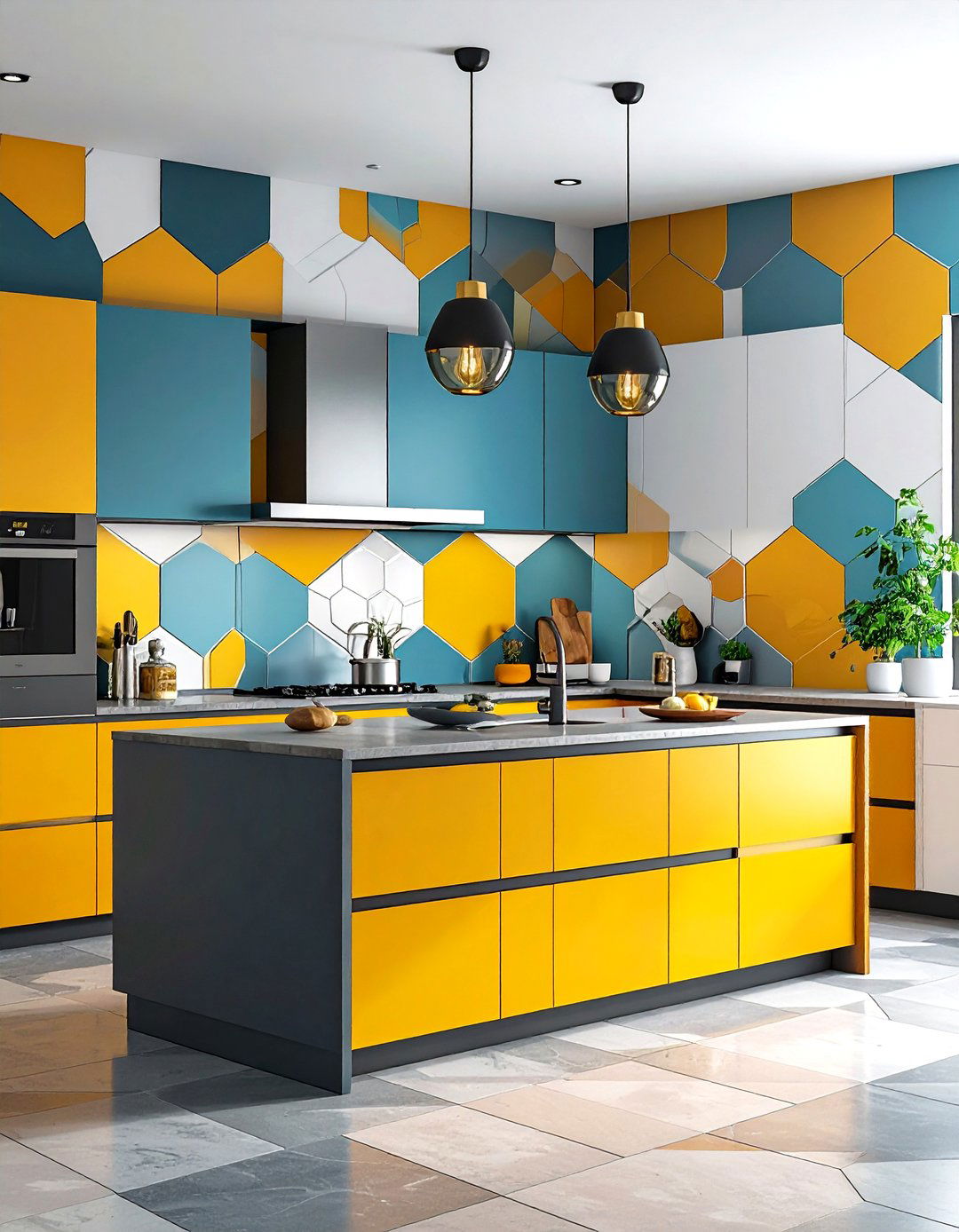 Bold Geometric Statement Kitchen Wallpaper - 24 Kitchen Wallpaper Ideas