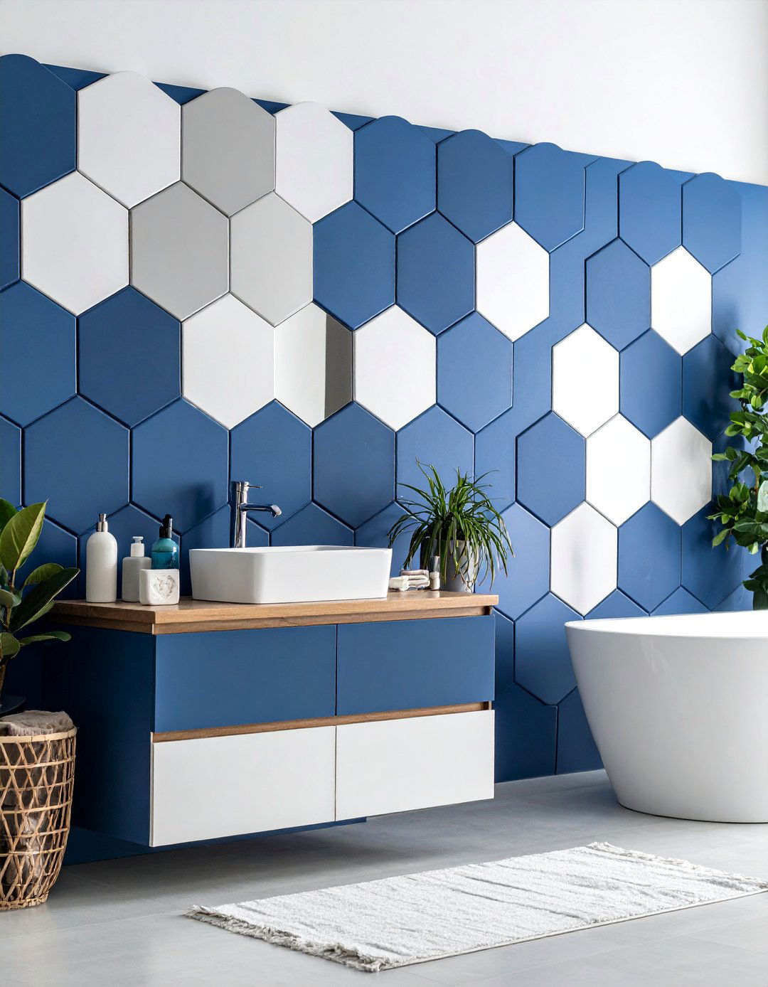 Bold Geometric Tile Bathroom Accent Wall - 24 Bathroom Accent Wall Ideas