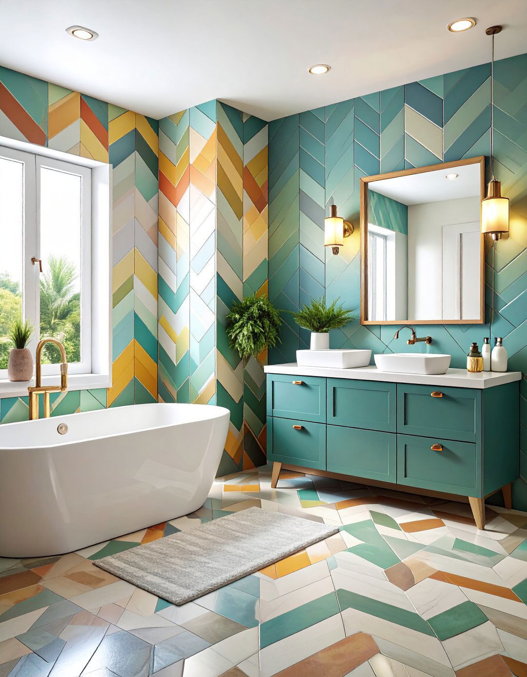 Bold Geometric Tile Patterns - 24 Quirky Bathroom Ideas